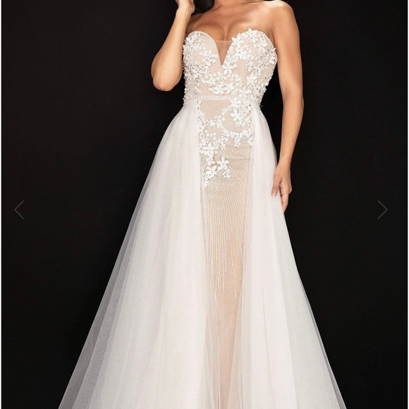 Floral Appliqued Dress With Overskirt - Picture 5 of 5